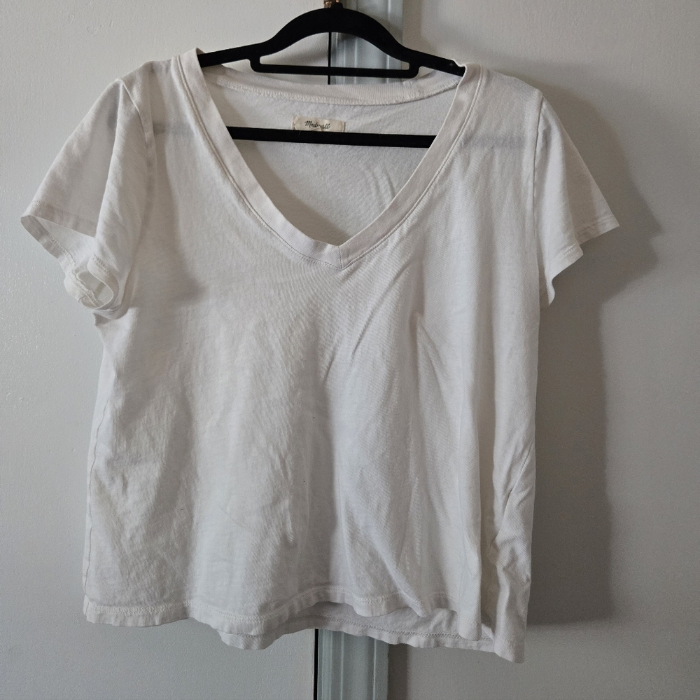 Madewell White V-Neck Short Sleeve Tee